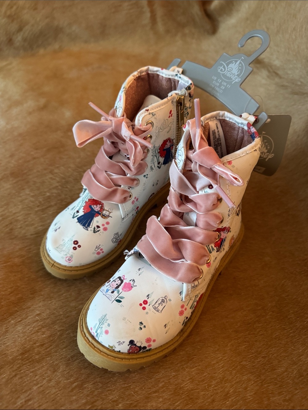 Disney Pink Satin-Lace Floral Combat Boots for Kids